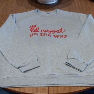 Gray Crewneck Maternity Sweatshirt with Red 'Lil Nugget On The Way' Print